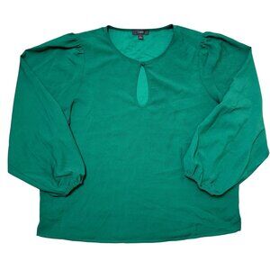 J. Crew Emerald Green Keyhole Puff-Sleeve Blouse